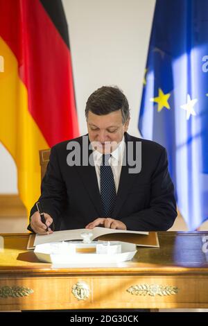 Joachim Gauck et José Barroso ensemble pour parler. Banque D'Images