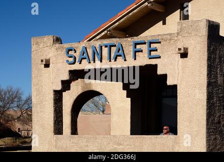 Le dépôt historique de chemin de fer Atchison Topeka et Santa Fe à Santa Fe, Nouveau-Mexique. Banque D'Images