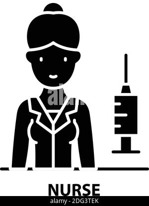 icône du symbole infirmière, signe vectoriel noir avec traits modifiables, illustration du concept Illustration de Vecteur