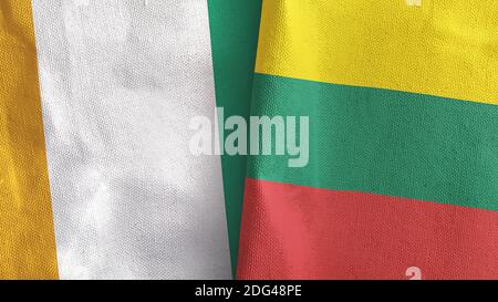 Lituanie et Côte d'Ivoire Côte d'Ivoire deux drapeaux tissu textile Rendu 3D Banque D'Images