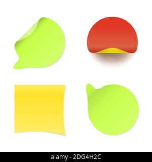 Autocollants Vector icônes isolées dans un jeu de quatre styles réalistes autocollants en papier multicolores avec ombres Illustration de Vecteur