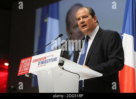 Jean-Christophe Cambadelis, dirigeant du Parti socialiste français (PS), prononce son discours lors de la convention de leadership du PS pour les élections présidentielles et législatives à Mutualite, à Paris, en France, le 5 février 2017. Photo de Somer/ABACAPRESS.COM Banque D'Images