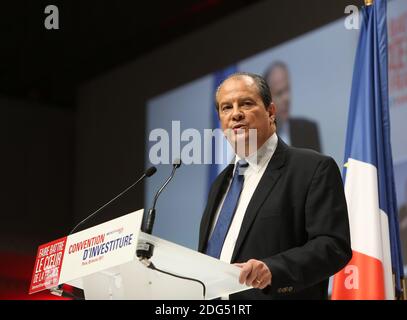 Jean-Christophe Cambadelis, dirigeant du Parti socialiste français (PS), prononce son discours lors de la convention de leadership du PS pour les élections présidentielles et législatives à Mutualite, à Paris, en France, le 5 février 2017. Photo de Somer/ABACAPRESS.COM Banque D'Images