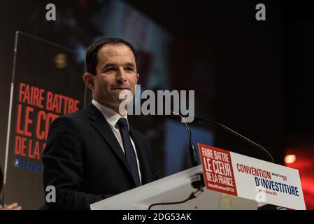 Benoit Hamon a été officiellement investi dans l'élection présidentielle française de 2017 à la Convention nationale du Parti socialiste (PS) à la Maison de la Mutualité à Paris, France, le 5 février 2017. Photo de Samuel Boivin / ABACAPRESS.COM Banque D'Images