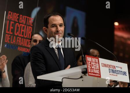 Benoit Hamon a été officiellement investi dans l'élection présidentielle française de 2017 à la Convention nationale du Parti socialiste (PS) à la Maison de la Mutualité à Paris, France, le 5 février 2017. Photo de Samuel Boivin / ABACAPRESS.COM Banque D'Images