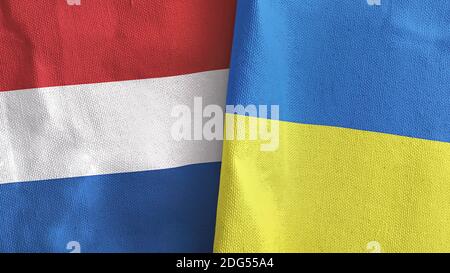 Ukraine et pays-Bas deux drapeaux textile tissu rendu 3D Banque D'Images