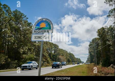 Route panoramique 30A panneau indiquant une route pittoresque le long de la côte du golfe dans le mangouffre de Floride dans le comté de South Walton, Banque D'Images