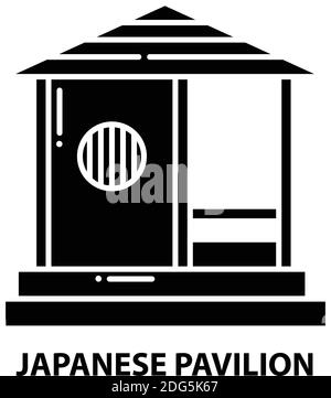 icône de pavillon japonais, signe vectoriel noir avec traits modifiables, illustration de concept Illustration de Vecteur