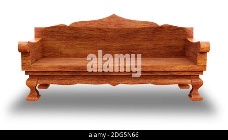 Canapé ou canapé vintage en bois sur fond blanc isolé. C'est un siège et un mobilier intérieur. Le concept de décoration d'intérieur dans le style vintage. Banque D'Images