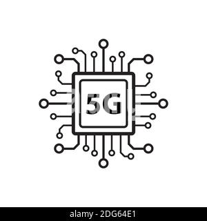 Symbole de l'icône vecteur de la puce du processeur 5G pour le design graphique, le logo, le site Web, les médias sociaux, l'application mobile, l'illustration de l'interface utilisateur Illustration de Vecteur