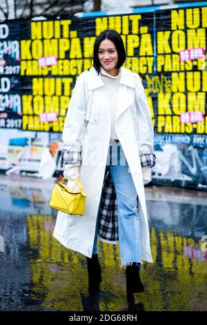 Street style, Tiffany Hsu arrivant à Dries Van Noten automne-hiver 2017-2018 au Palais Omnisports de Bercy, à Paris, France, le 1er mars 2017. Photo de Marie-Paola Bertrand-Hillion/ABACAPRESS.COM Banque D'Images