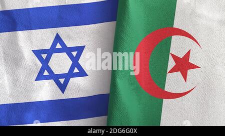 Algérie et Israël deux drapeaux textile tissu rendu 3D Banque D'Images