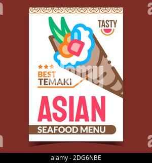 Menu asiatique de fruits de mer Creative Promo Poster Vector Illustration de Vecteur