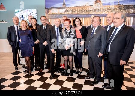 Henri Michel Comet, préfet du Rhône, Gerard Collomb, sénateur maire de Lyon, Olivier Ginon, président de GL Events, lors de l'inauguration de la Foire de Lyon le 17 mars 2017 a Eurexpo a Lyon, France. Photo Julien Reynaud/APS-Medias/ABACAPRESS.COM Banque D'Images