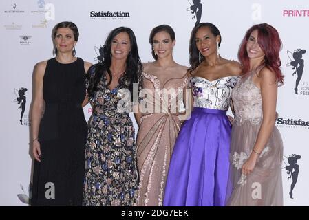 De gauche à droite, Melody Vilbert, Miss France 2004, Nathalie Marquay, Miss France 1987, Marine Lorphelin, Miss France 2013, Corinne Coman, Miss France 2003 et Delphine Wespiser, Miss France 2012 participent au premier gala de charité 'les bonnes Feess' à l'Hôtel d'Evreux, le 20 mars 2017 à Paris, en France. Photo Edouard BERNAUX/ABACAPRESS.COM Banque D'Images