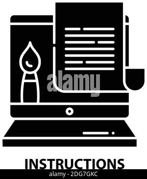 icône d'instructions, signe vectoriel noir avec traits modifiables, illustration de concept Illustration de Vecteur