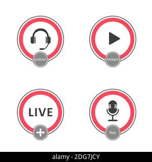 Ensemble de logos de podcast. Symboles et boutons de diffusion en direct. Illustration de Vecteur