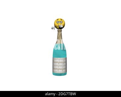 Émoticone malade d'avoir bu trop de champagne - 3d rendu Banque D'Images
