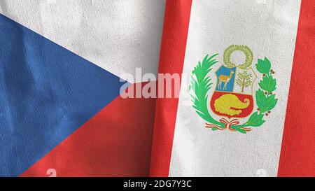 Pérou et République tchèque deux drapeaux textile tissu rendu 3D Banque D'Images