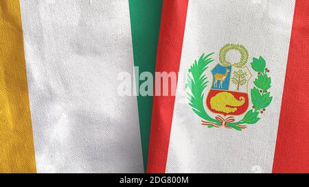 Pérou et Côte d'Ivoire Côte d'Ivoire deux drapeaux tissu textile Rendu 3D Banque D'Images