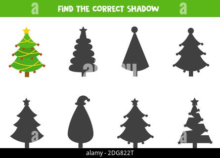 Trouvez l'ombre correcte du sapin de Noël. Illustration de Vecteur