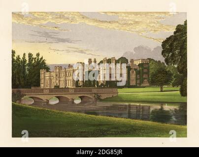 Deene Park, Northamptonshire, Angleterre. Prieuré médiéval abritant désormais James Thomas Brudenell, comte de Cardigan, et Adeline Louisa Maria, comtesse de Cardigan. Bloc de bois coloré par Benjamin Fawcett dans le processus Baxter d’une illustration par Alexander Francis Lydon du révérend Francis Orpen Morris A Series of pittoresque Views of the seats of Nobleen and Gentlemen of Great Britain and Ireland, William Mackenzie, Londres, 1870. Banque D'Images