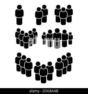 Ensemble d'icônes de groupe de personnes. Forme noire de l'homme, du corps. Concept de travail d'équipe. Symbole de vecteur de foule isolé sur fond blanc. Silhouettes Office Friends. Illustration de Vecteur