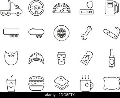 Icônes de conducteur de camion jeu de lignes fines noir et blanc grand Illustration de Vecteur