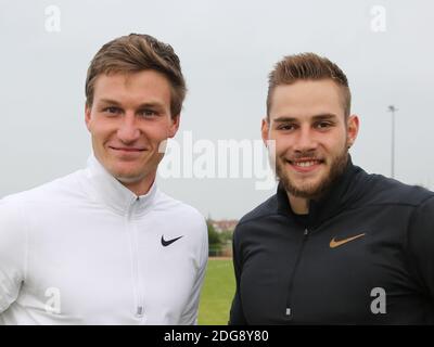 Javelin Thrameur champion olympique 2016 Thomas Röhler, champion du monde 2017 Johannes Vetter LG Offenburg Banque D'Images