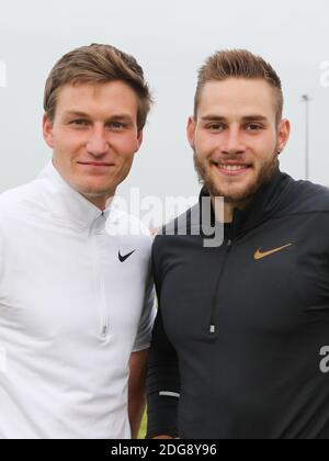 Javelin Thrameur champion olympique 2016 Thomas Röhler, champion du monde 2017 Johannes Vetter LG Offenburg Banque D'Images