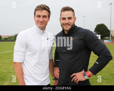 Javelin Thrameur champion olympique 2016 Thomas Röhler, champion du monde 2017 Johannes Vetter LG Offenburg Banque D'Images