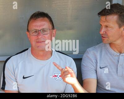 Entraîneur-chef Ralf Rangnick a. Entraîneur adjoint Jesse Marsch RB Leipzig DFB 1.saison Bundesliga 2018-19 Banque D'Images