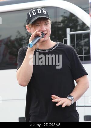 Heiko Lochmann du duo musical et comique allemand Die Lochis sur selfie tour sur 3.9.2018 Magdeburg Banque D'Images