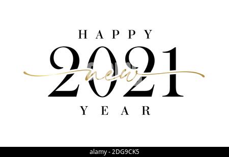 2021 la calligraphie élégante du nouvel an. Illustration vectorielle noire élégante avec texte « Holiday Happy New Year » pour carte de vœux ou poster Illustration de Vecteur