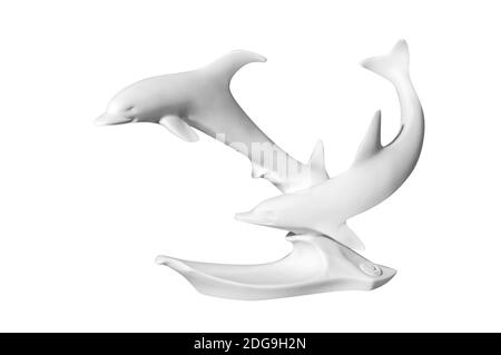 Statue de dauphins sur fond blanc Banque D'Images