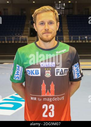 Joueur de handball suédois Albin Lagergren de SC Magdeburg DHB DKB Handball Bundesliga saison 2018/19 Banque D'Images