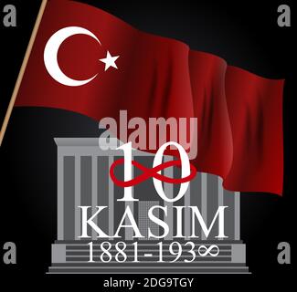 10 novembre fondateur de la République de Turquie Mustafa Kemal Ataturk anniversaire de la mort. Anglais : 10 novembre 1881-1938. Illustration Banque D'Images