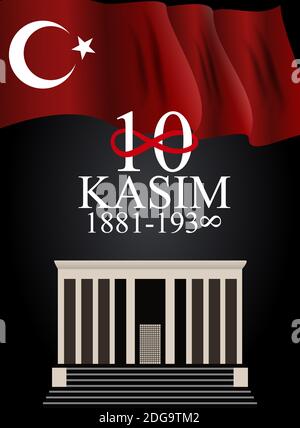 10 novembre fondateur de la République de Turquie Mustafa Kemal Ataturk anniversaire de la mort. Anglais : 10 novembre 1881-1938. Illustration Banque D'Images