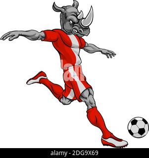 Joueur de football soccer Rhino Sports Animal Mascot Illustration de Vecteur