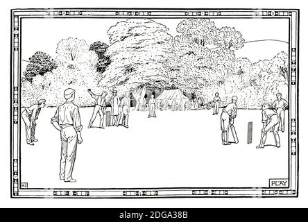 Jouer, fin Victorian club cricket jeu, Fitzroy Pictures illustration par Heywood Sumner de 1896 The Studio an Illustrated Magazine of Fine and appli Banque D'Images