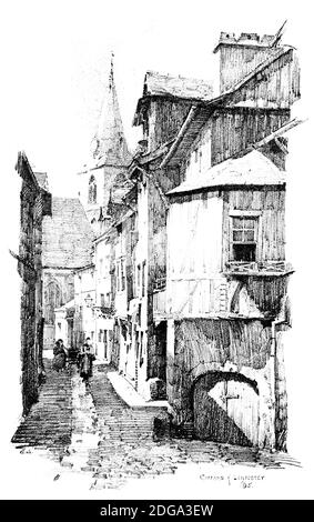 Rue des Matelas, Rouen, dessin au crayon demi-ton de Giffard H Lenfestey reproduit en 1896 le Studio un magazine illustré des Beaux-Arts appliqués Banque D'Images