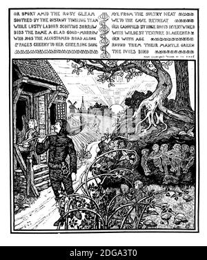 Scène de village médiéval, illustration de livre par Florence M Homewood à partir de 1896 The Studio an Illustrated Magazine of Fine and Applied Art Banque D'Images