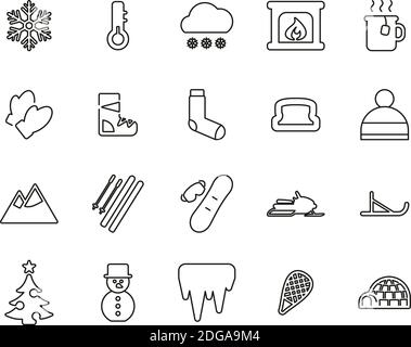 Winter Icons – ensemble de lignes fines noir et blanc grand Illustration de Vecteur