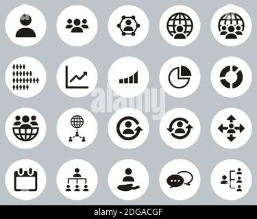 World population Icons jeu de cercles à conception plate noir et blanc Grande Illustration de Vecteur