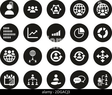 World population Icons White on Black Flat Design Circle Set Grande Illustration de Vecteur