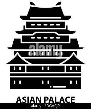 icône de palais asiatique, signe vectoriel noir avec traits modifiables, illustration de concept Illustration de Vecteur