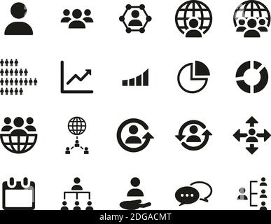 Icônes de la population mondiale ensemble noir et blanc grand Illustration de Vecteur