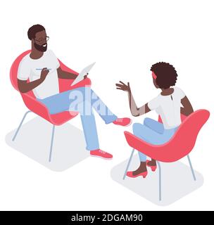 Patient afroamerican avec psychologue Illustration de Vecteur