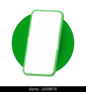 Écran vierge sans cadre pour smartphone isolé plat. Périphérique générique Green Mockup. Interface utilisateur ou smartphone UX. Modèle pour infographies ou présentation 3D realis Banque D'Images