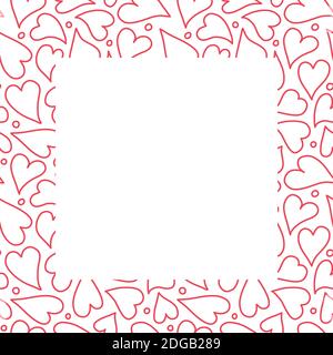 Coeur bordure cadre design arrière-plan, dessiné à la main coeur rouge entouré dans un cadre carré. Illustration du modèle vectoriel. Illustration de Vecteur